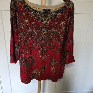 Chaps Red and Green Paisley Sweater 1x